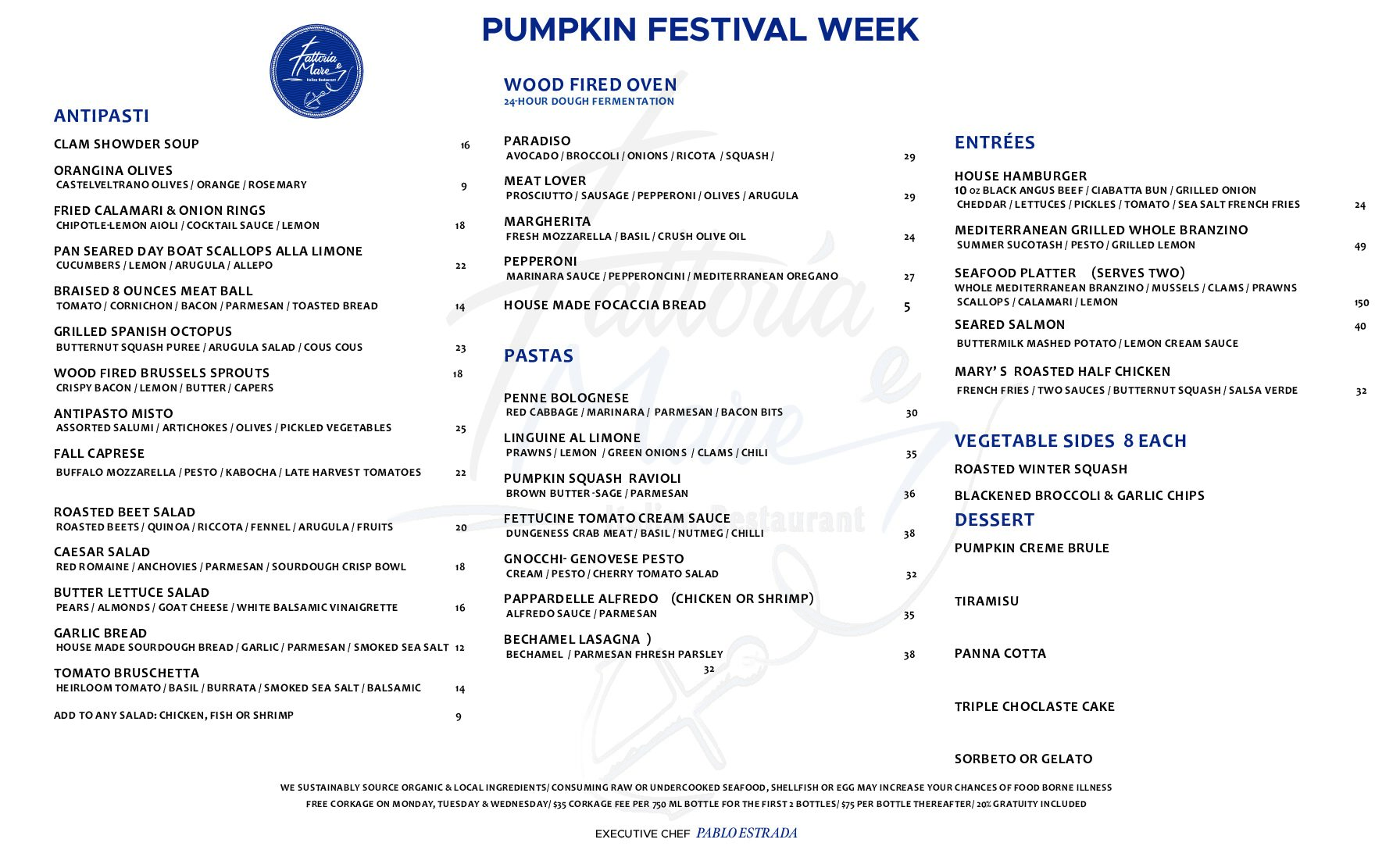 Pumpkin Menu 2026 10.17.26